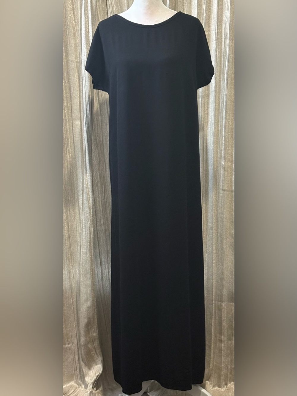 Carol Turner Collection Black Maxi Dress Medium 100% Rayon Made USA Minimalist